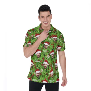 Custom Face Christmas Hawaiian Polo Shirt For Men
