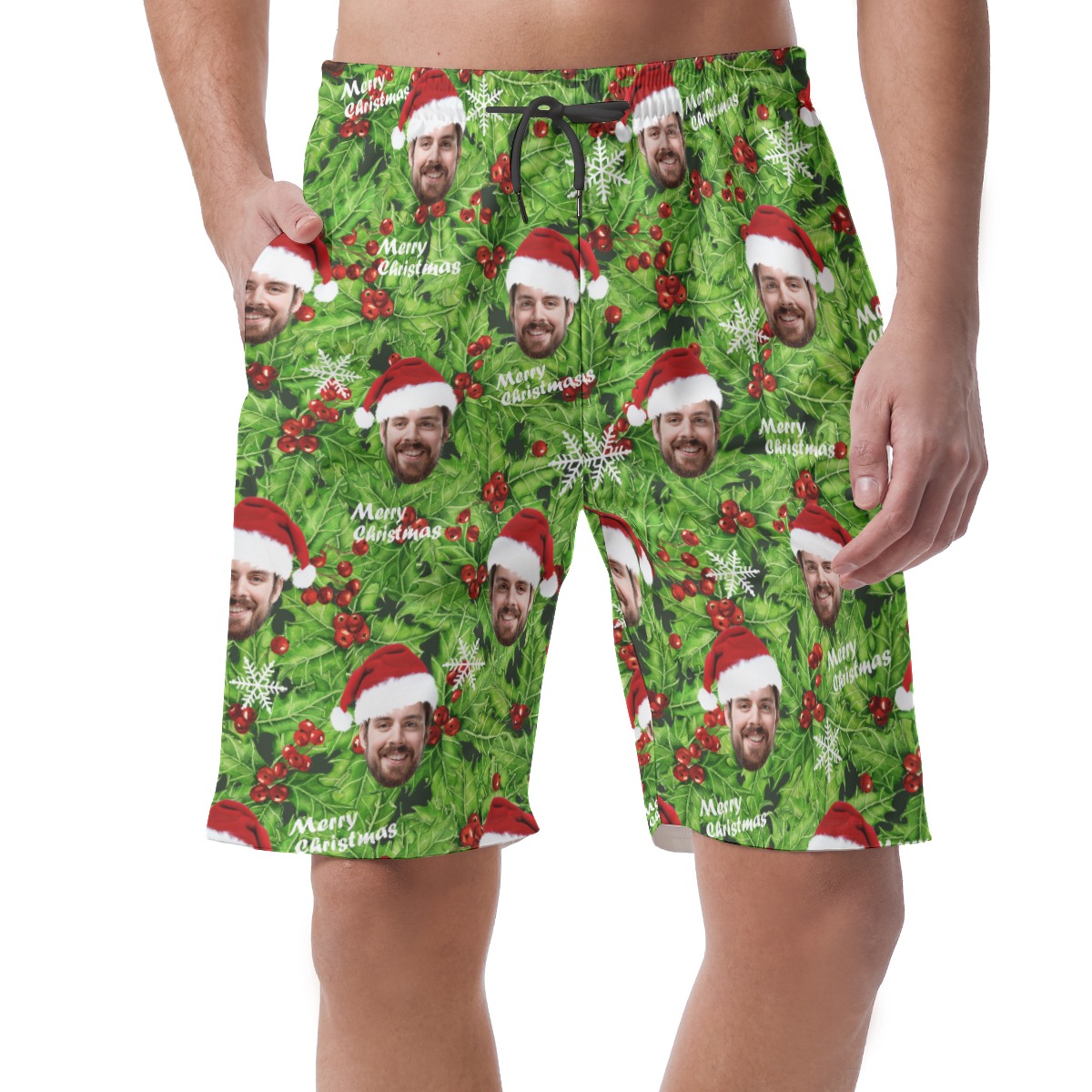 Custom Face Christmas Hawaiian Beach Shorts For Men - variant image 1