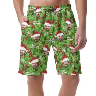 Custom Face Christmas Hawaiian Beach Shorts For Men