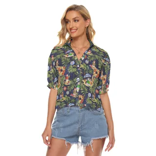 Christmas Snowman Tropical Hawaiian Cropped Shirt For Women