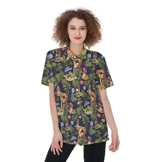Tropical Snowman Aloha Button Up Shirt For Women