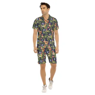 Set Christmas Snowman Tropical Hawaiian Shirt And Shorts For Men