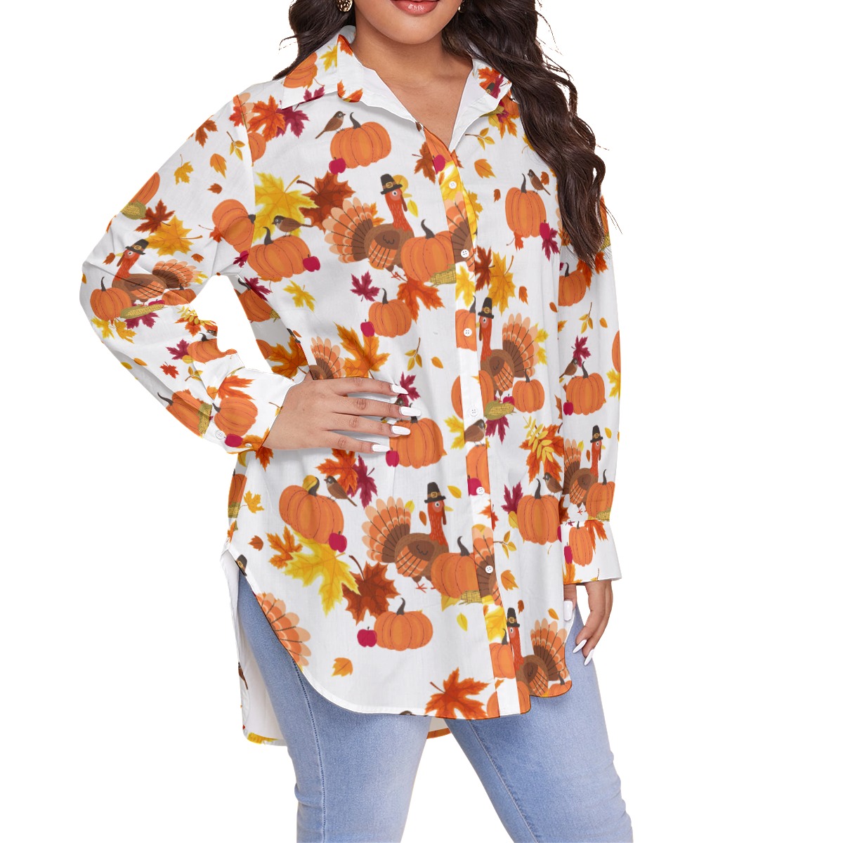 Turkey Thanksgiving Hawaiian Plus Sized Shirt For Women