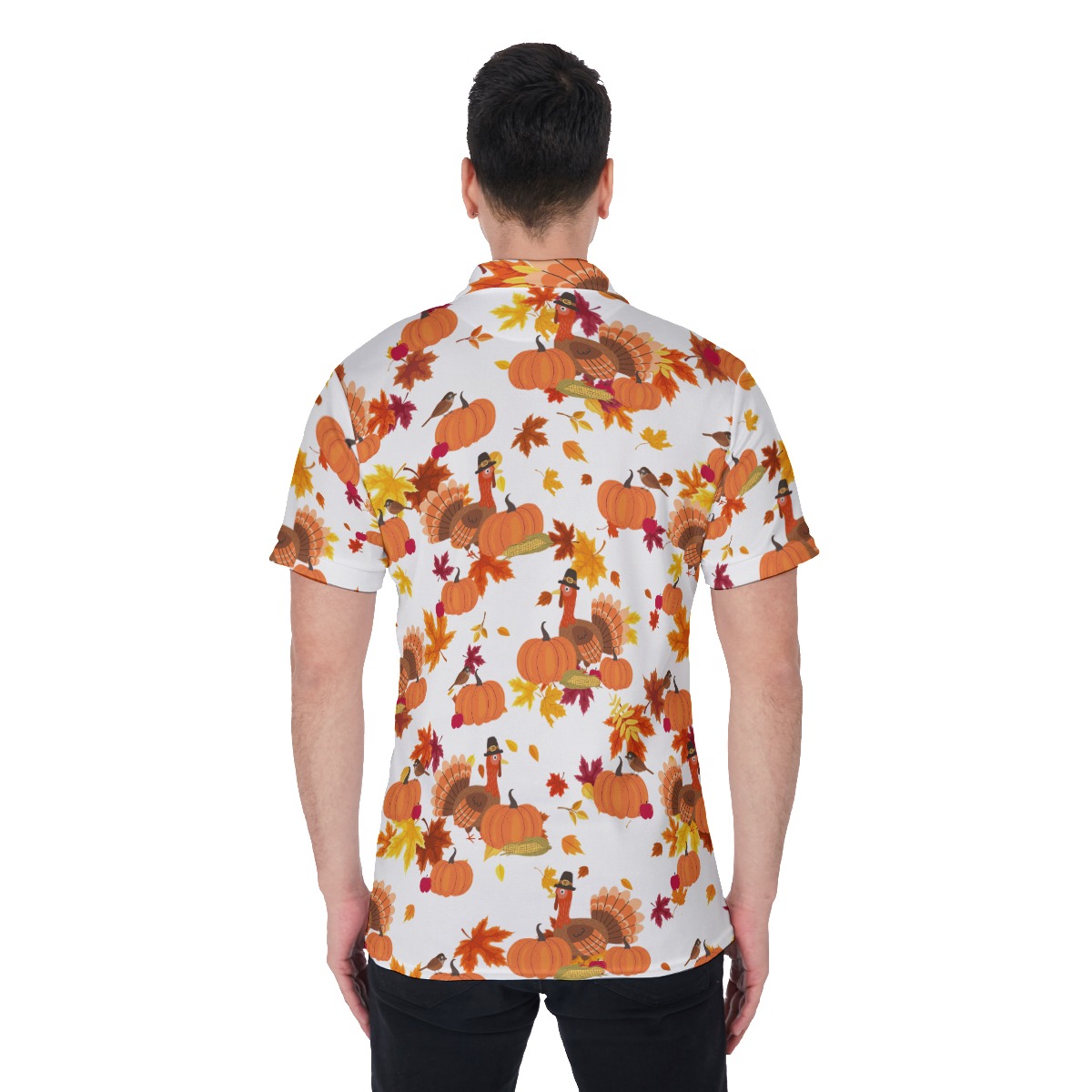 Turkey Printed Thanksgiving Hawaiian Polo Shirt For Men