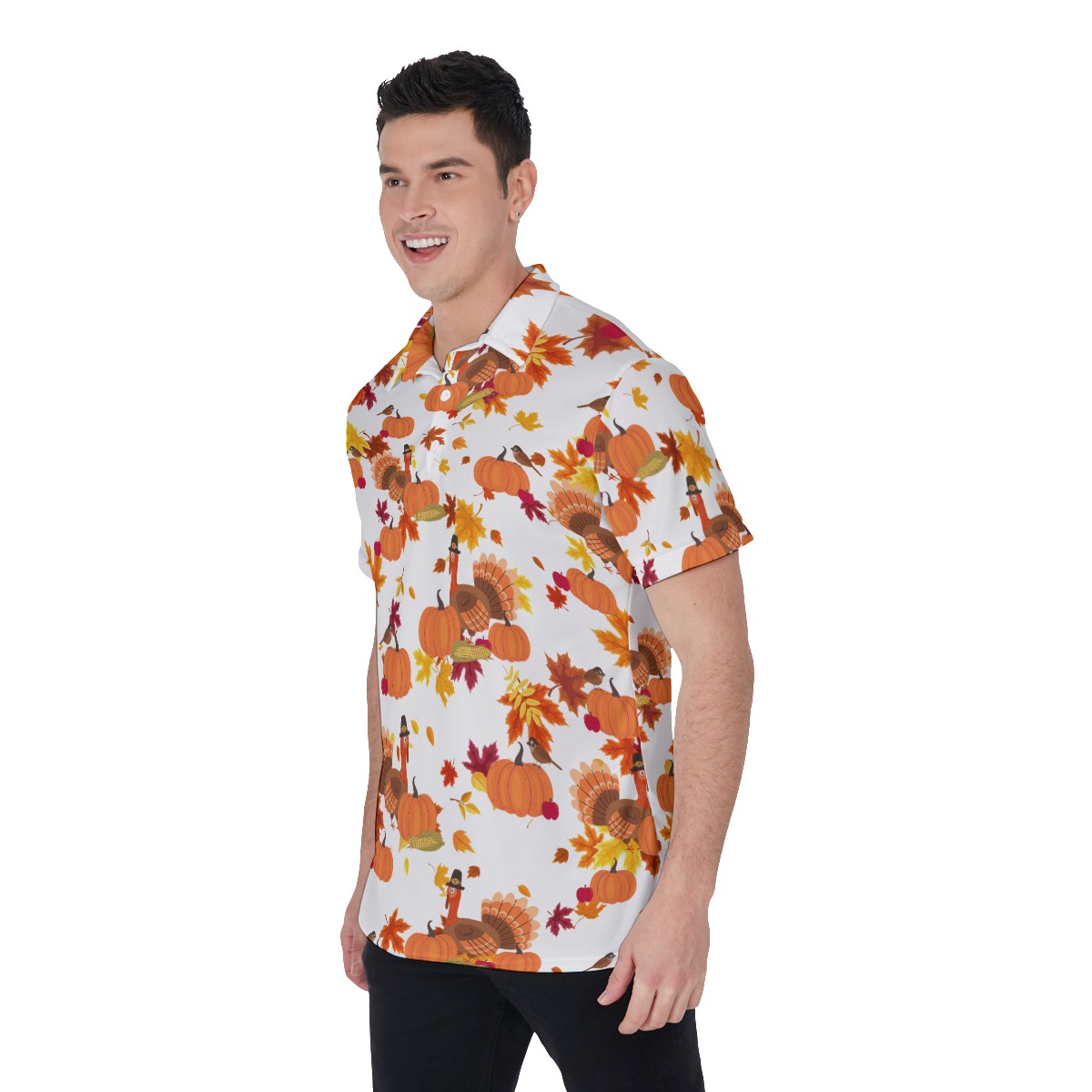 Turkey Printed Thanksgiving Hawaiian Polo Shirt For Men