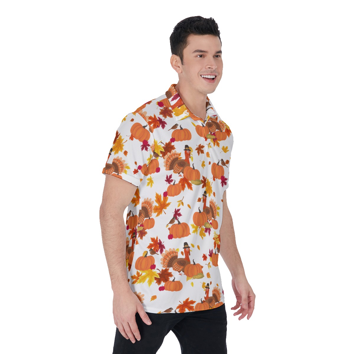 Turkey Printed Thanksgiving Hawaiian Polo Shirt For Men