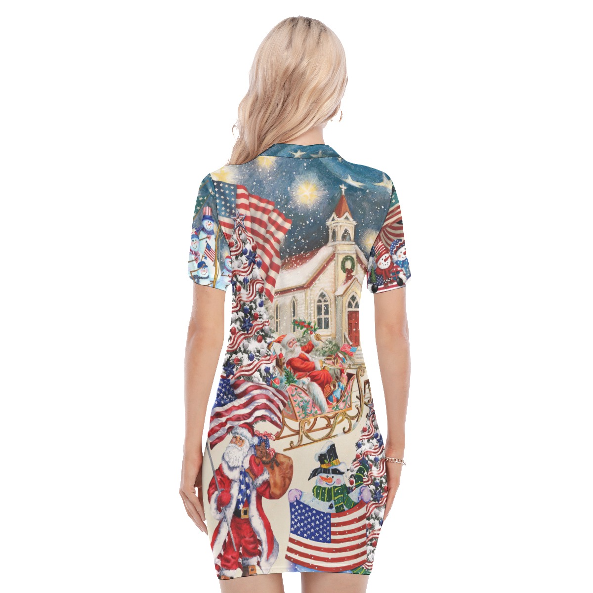Patriotic Santa Claus Hawaiian Polo Dress For Women