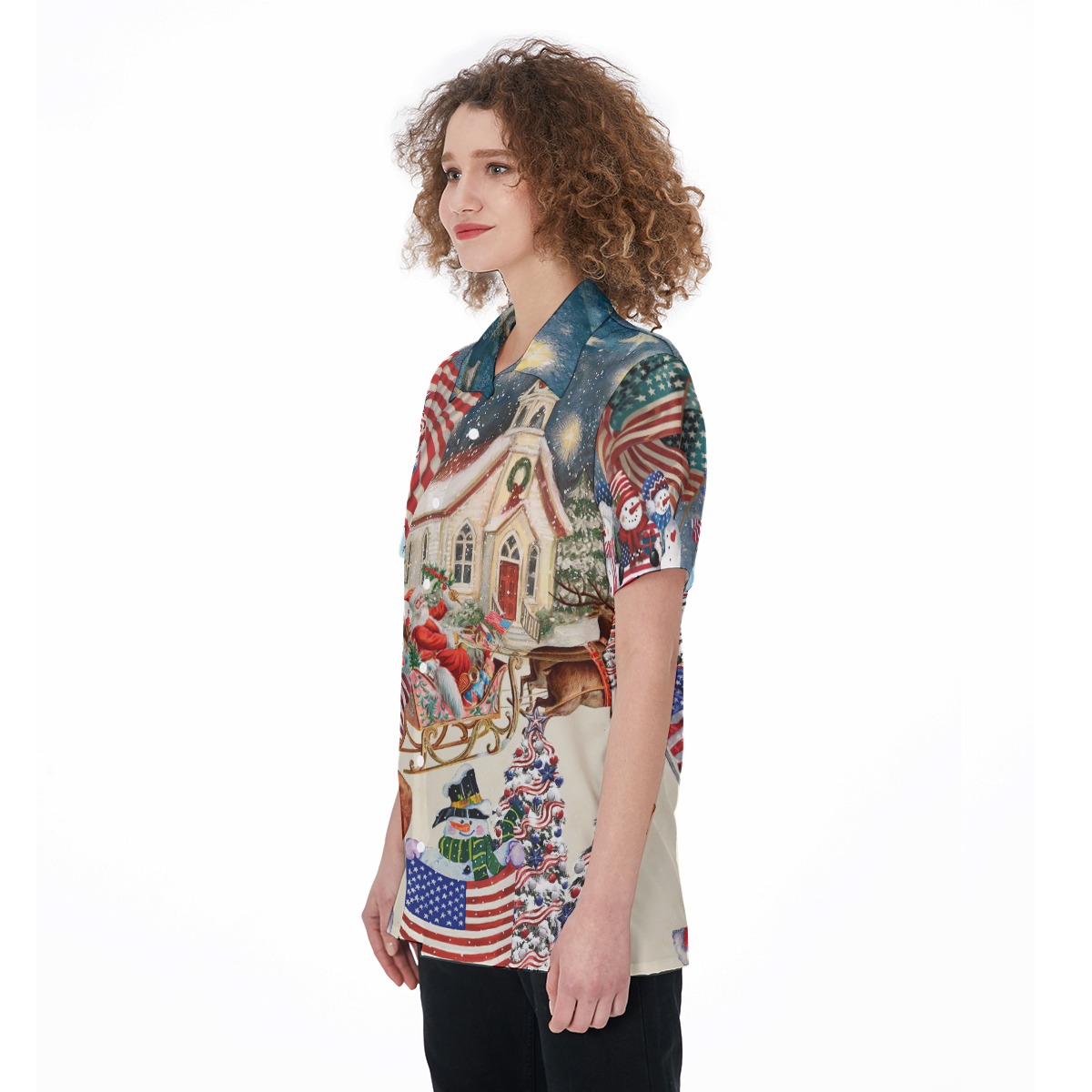 Patriotic Christmas Short Sleeve Shirt For Women