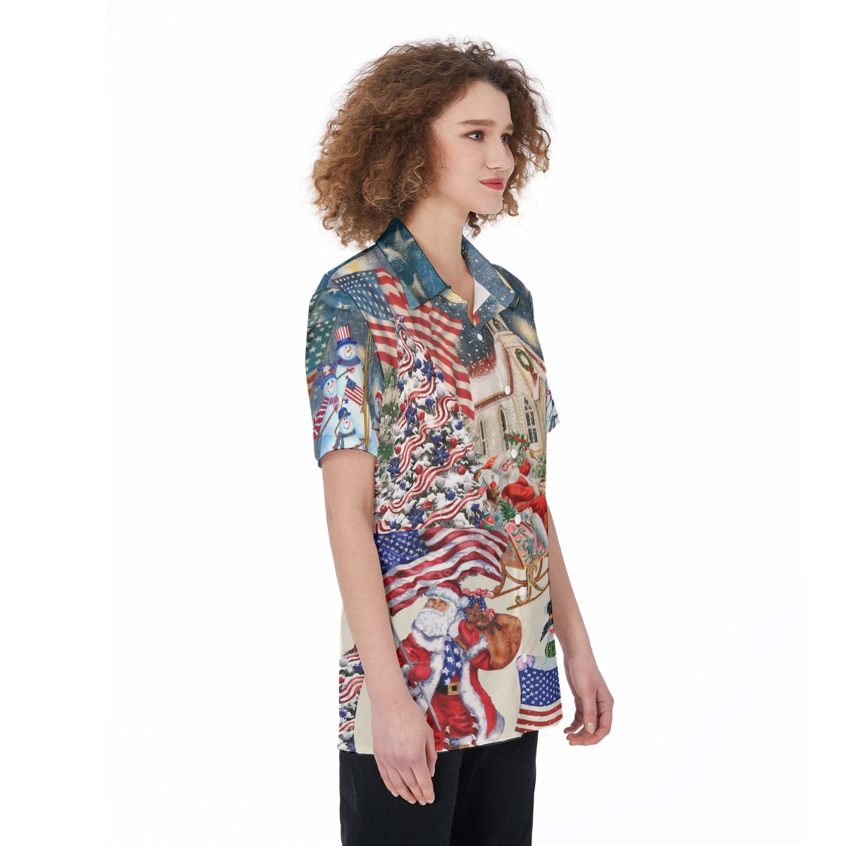 Patriotic Christmas Short Sleeve Shirt For Women