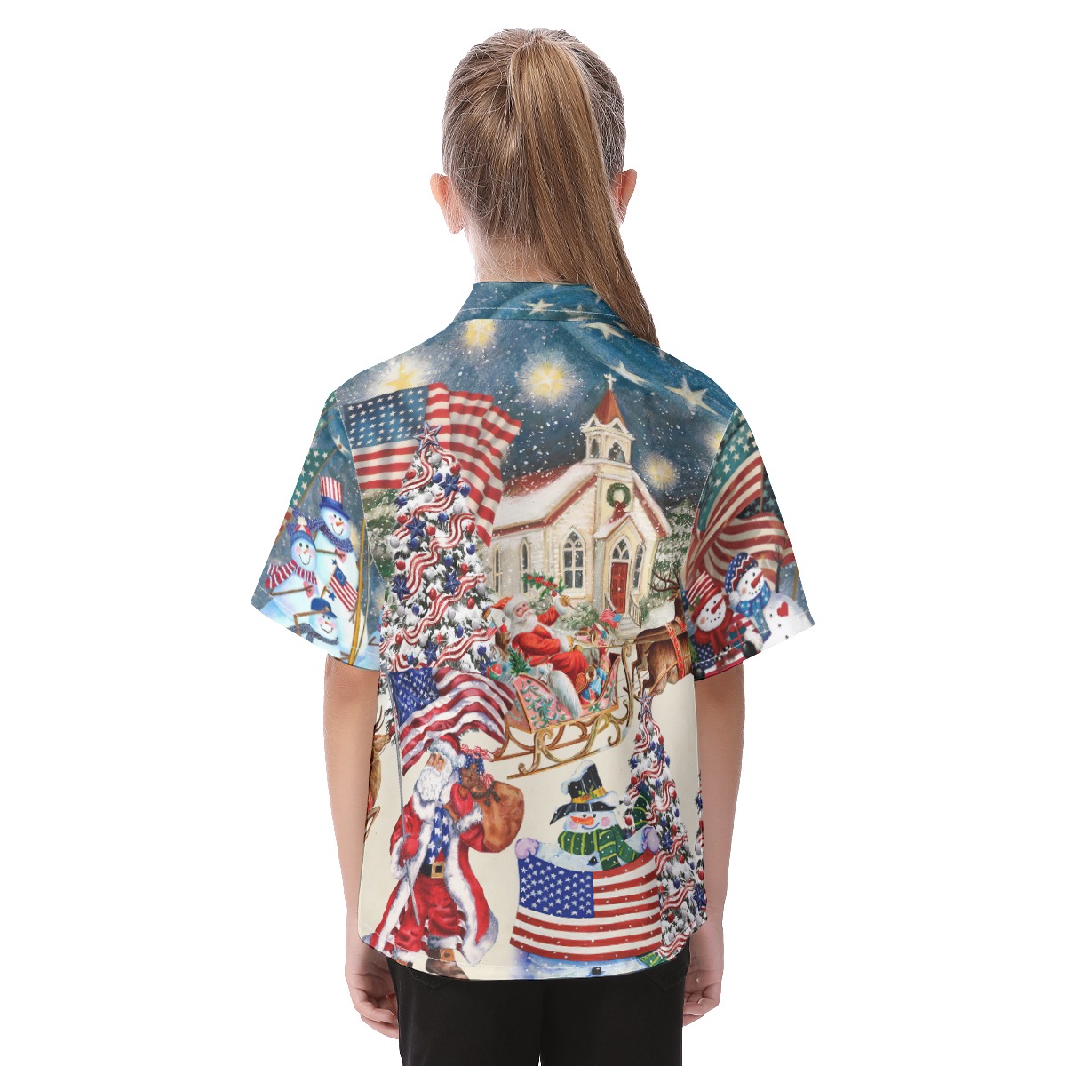 Christmas Santa Patriot Hawaiian Shirt For Kids