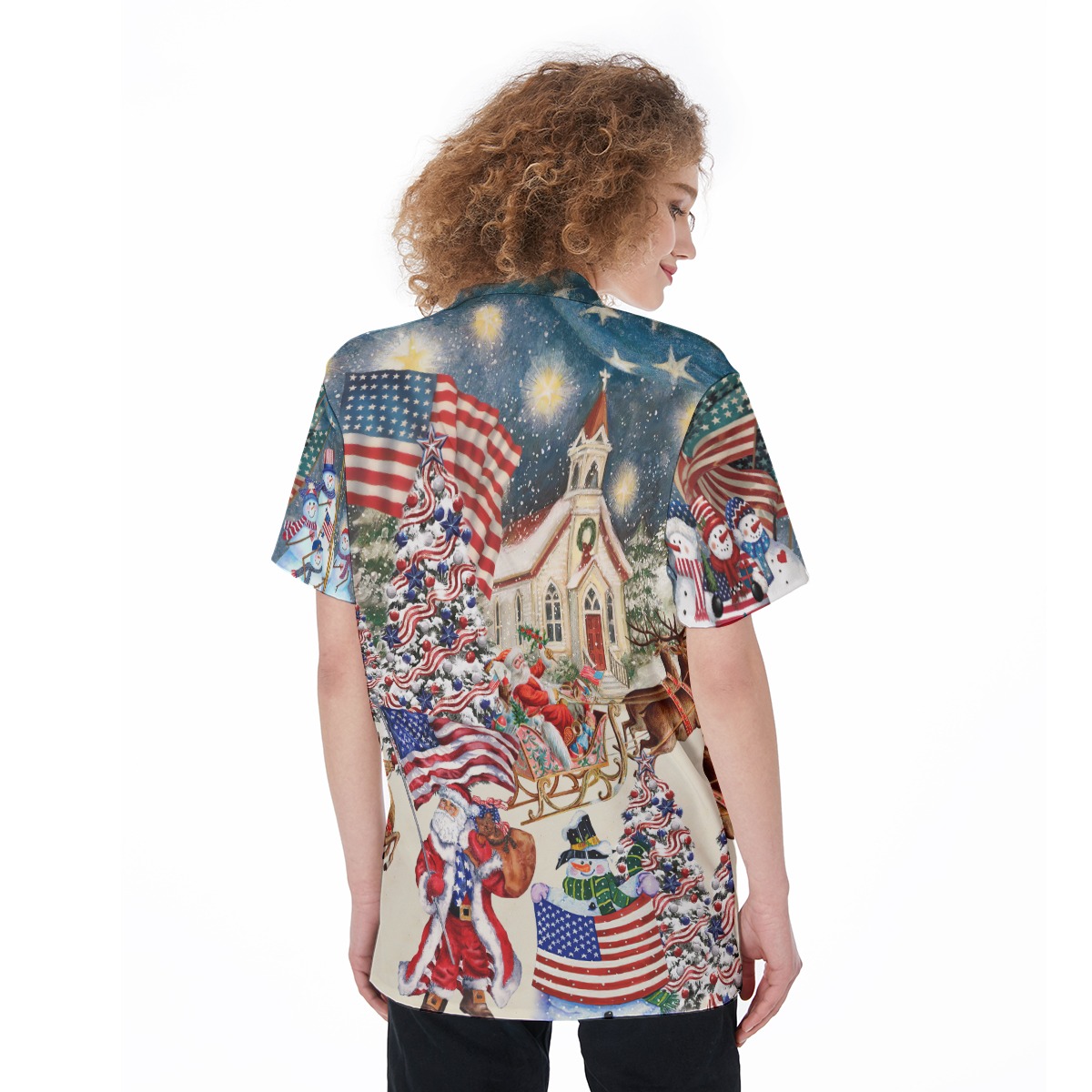 Patriotic Christmas Short Sleeve Shirt For Women