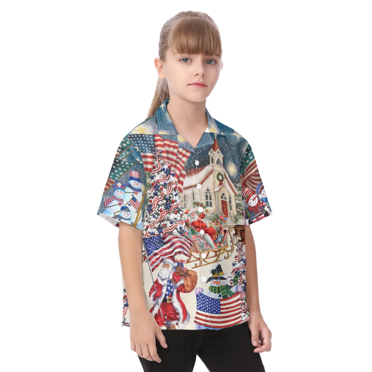 Christmas Santa Patriot Hawaiian Shirt For Kids