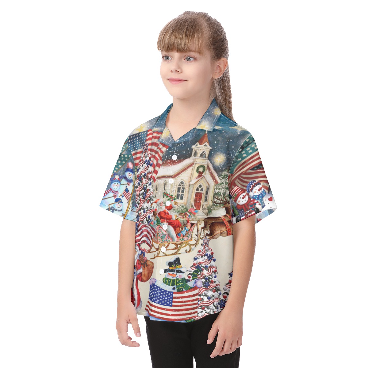 Christmas Santa Patriot Hawaiian Shirt For Kids