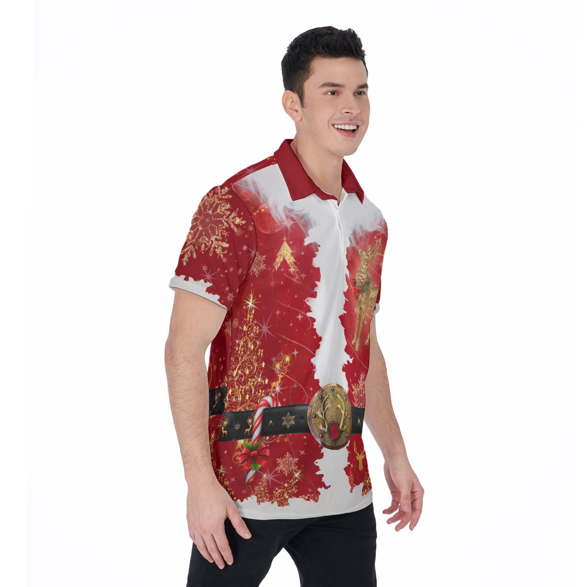 Santa Costume Christmas Hawaiian Polo Shirt For Men