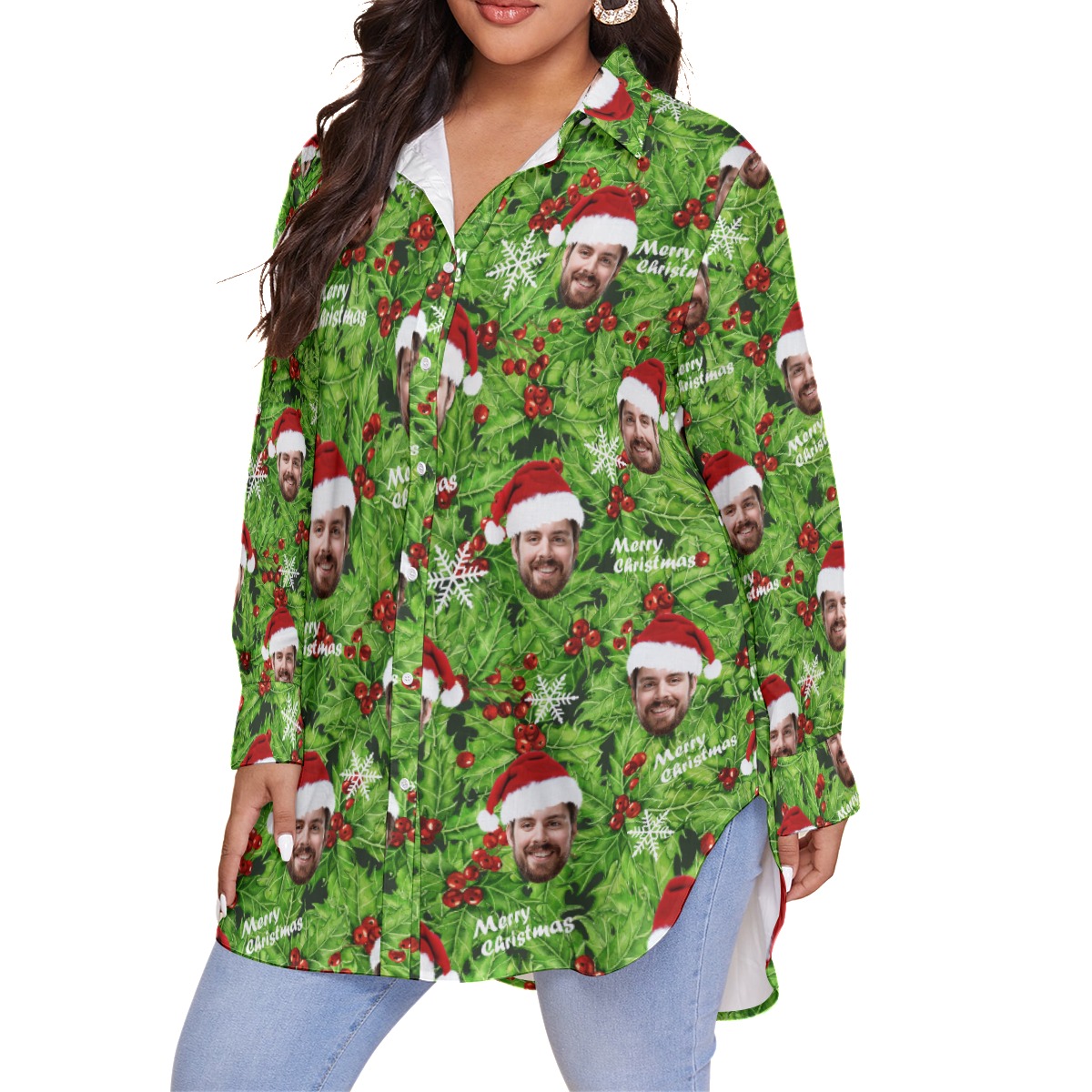 Women's Plus Size Christmas Hawaiian Shirt With Face Custom