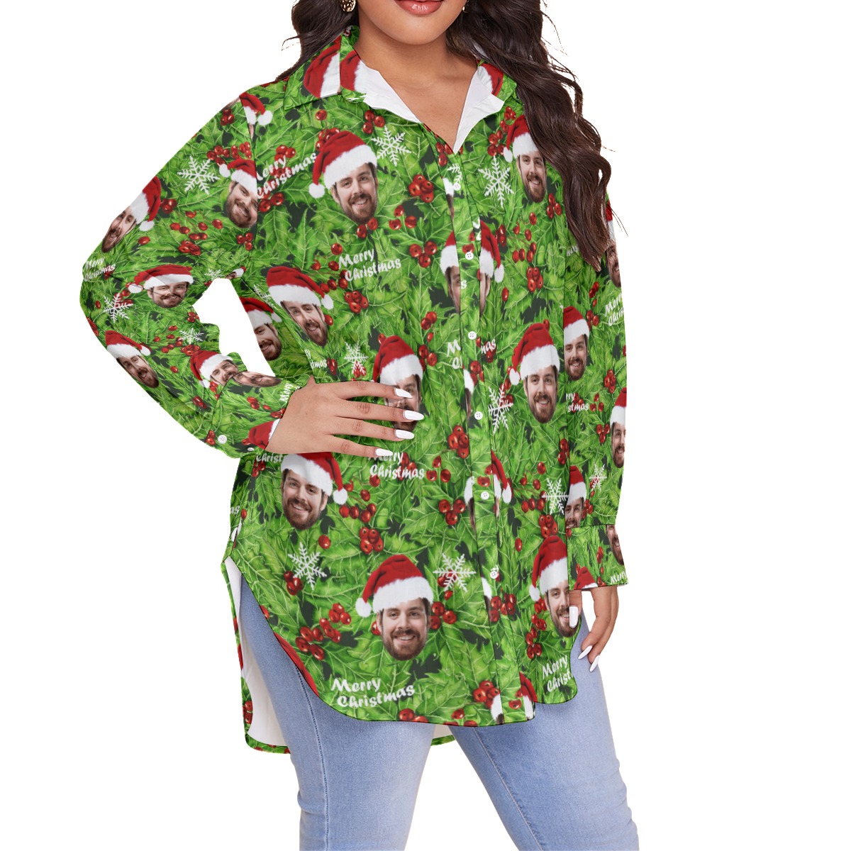 Women's Plus Size Christmas Hawaiian Shirt With Face Custom