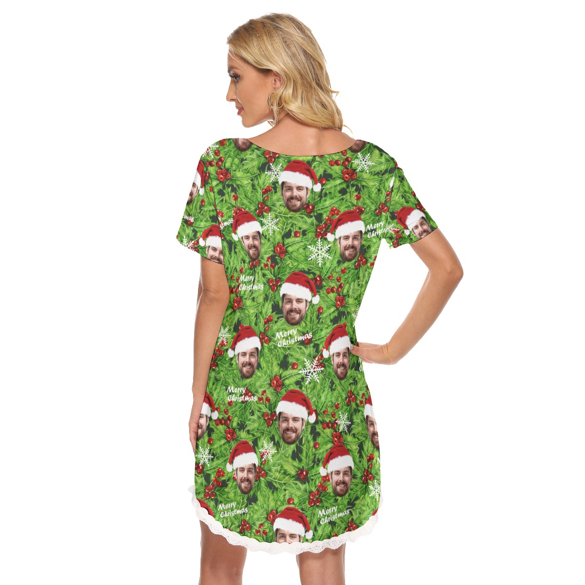 Custom Face Hawaiian Christmas Dress With Lace