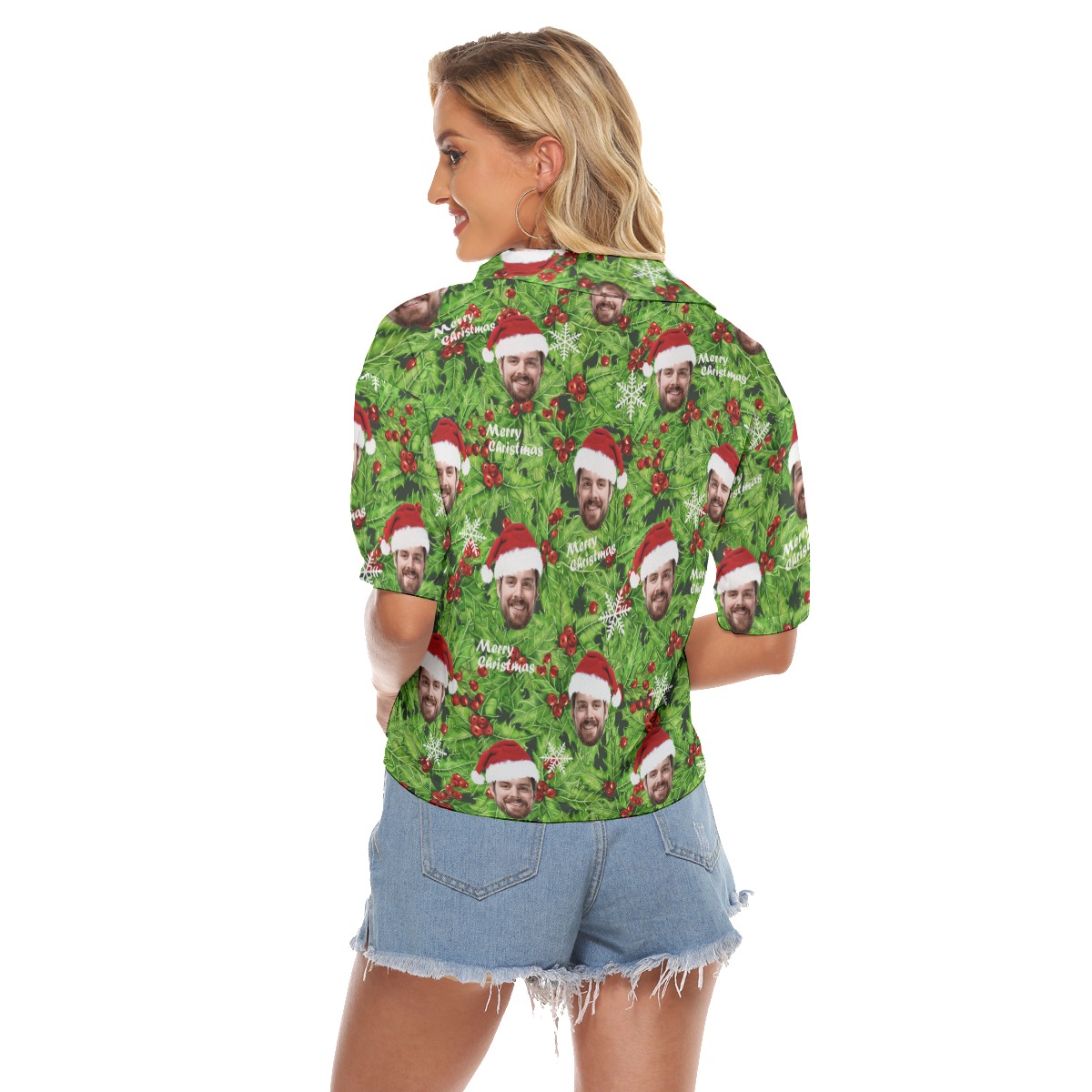 Women's Custom Face Christmas Hawaiian Crop Top Shirt