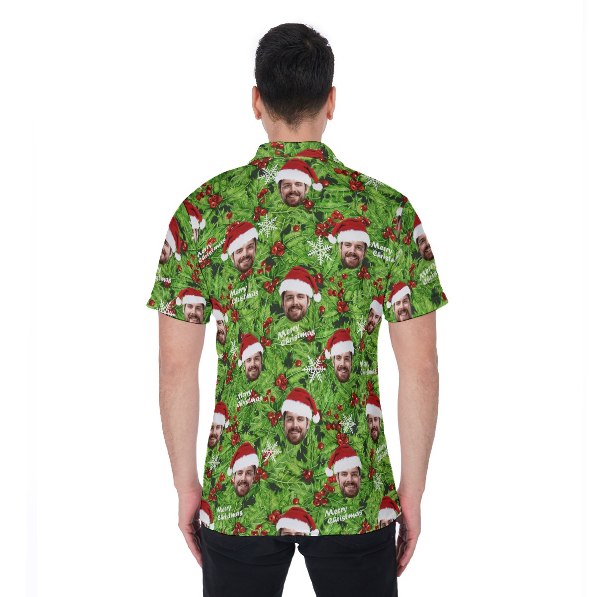 Custom Face Christmas Hawaiian Polo Shirt For Men