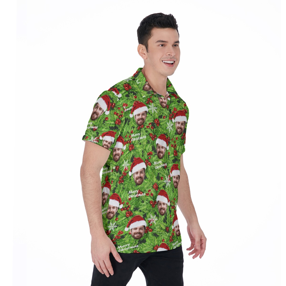 Custom Face Christmas Hawaiian Polo Shirt For Men
