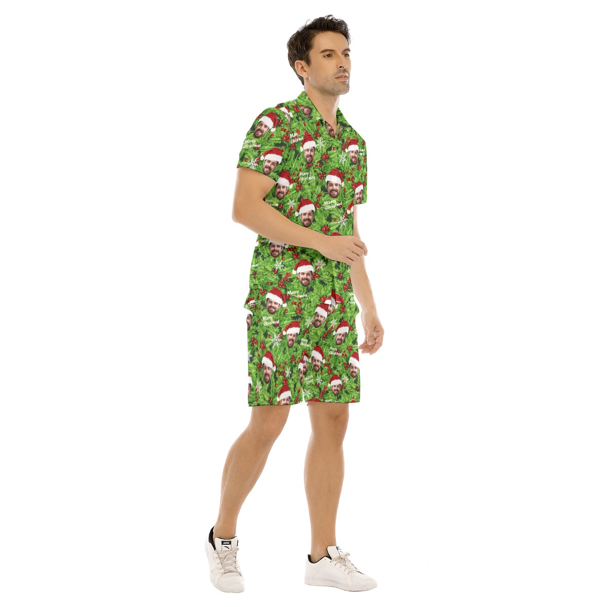Funny Christmas Hawaiian Shirt And Shorts Set For Men With Custom Face