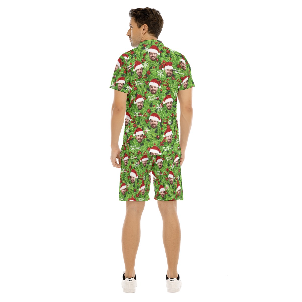 Funny Christmas Hawaiian Shirt And Shorts Set For Men With Custom Face