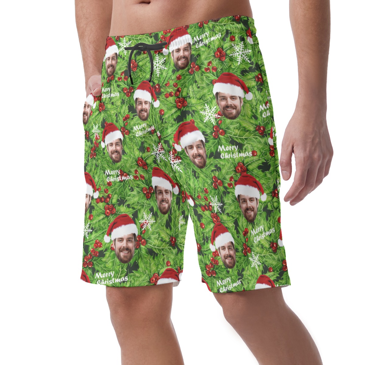 Custom Face Christmas Hawaiian Beach Shorts For Men