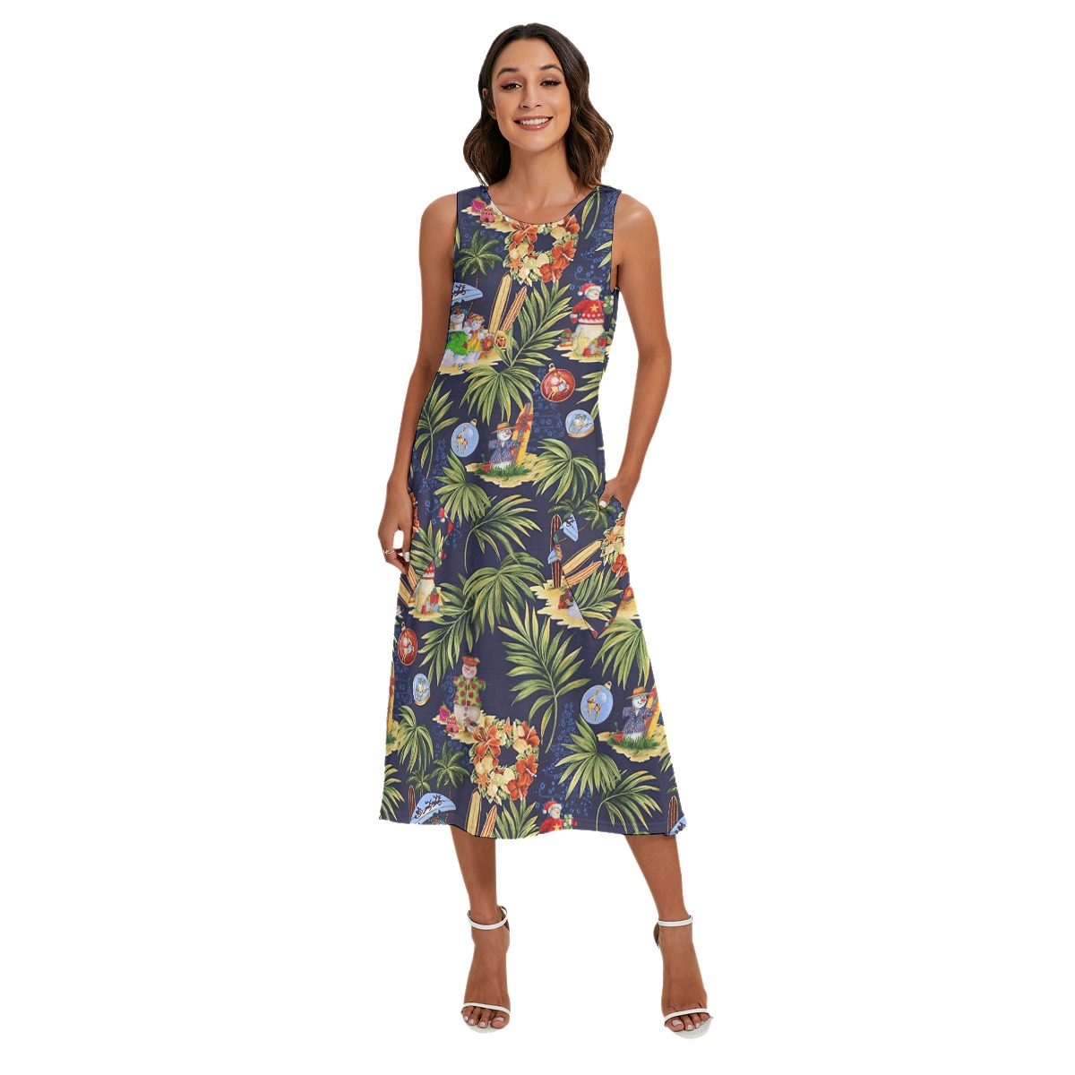 Snowman Christmas Tropical Aloha Dress With Pocket