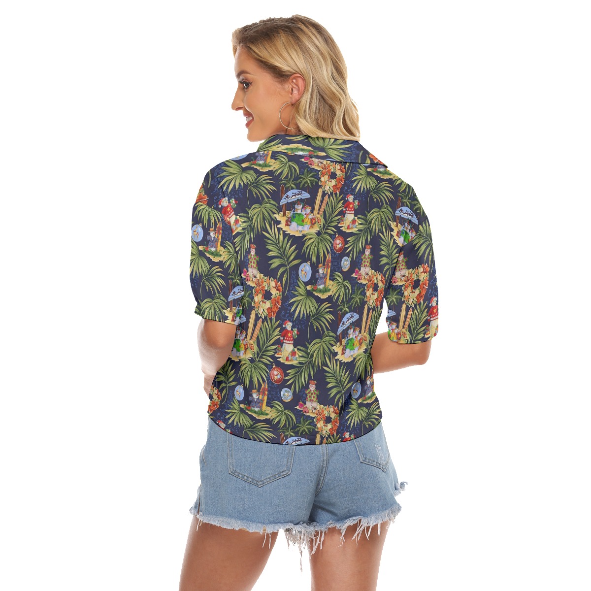 Christmas Snowman Tropical Hawaiian Cropped Shirt For Women