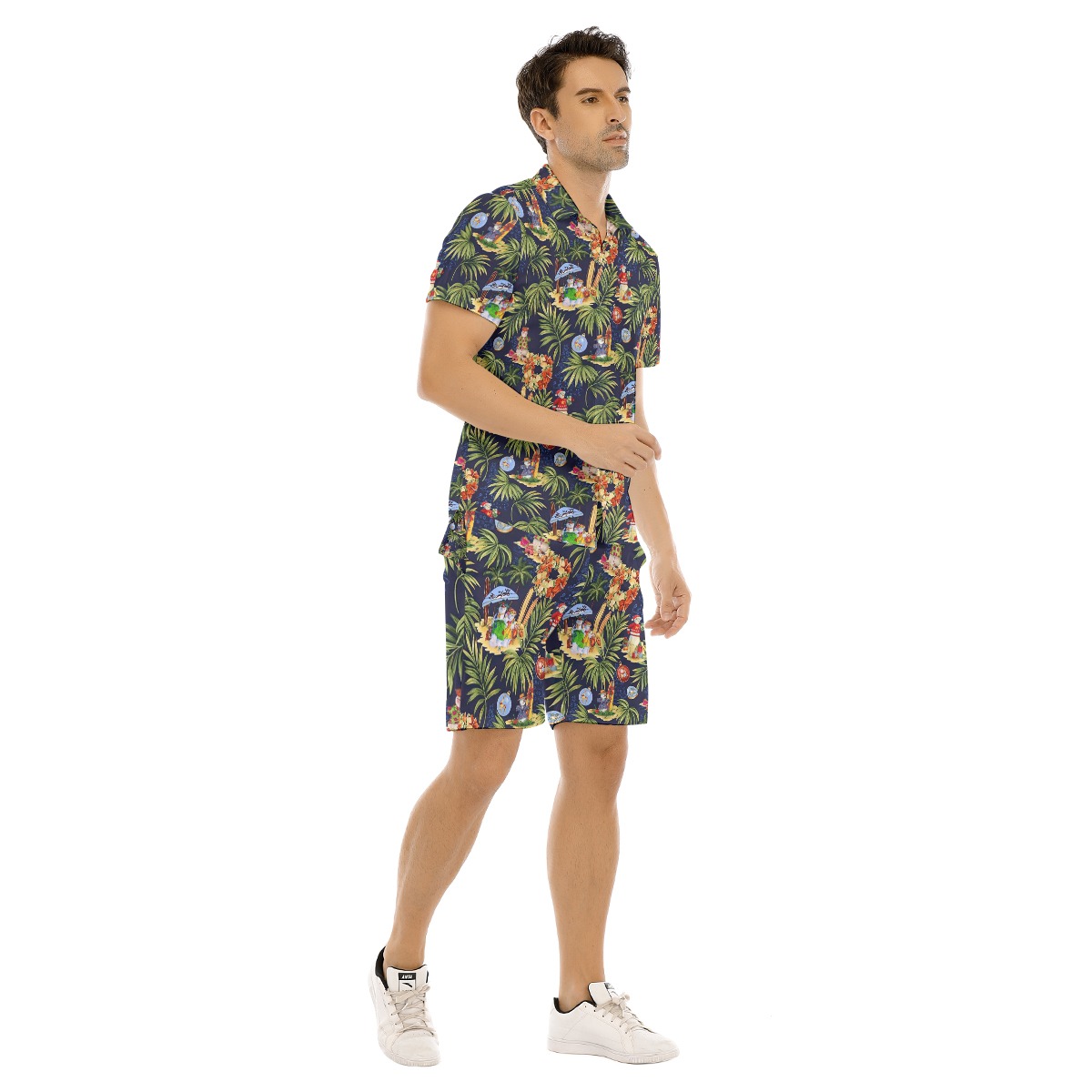 Set Christmas Snowman Tropical Hawaiian Shirt And Shorts For Men