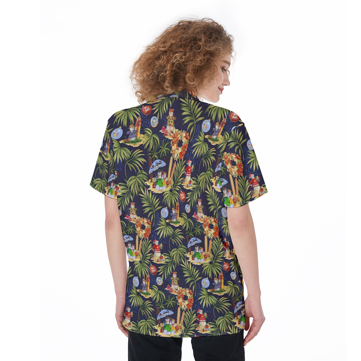 Tropical Snowman Aloha Button Up Shirt For Women