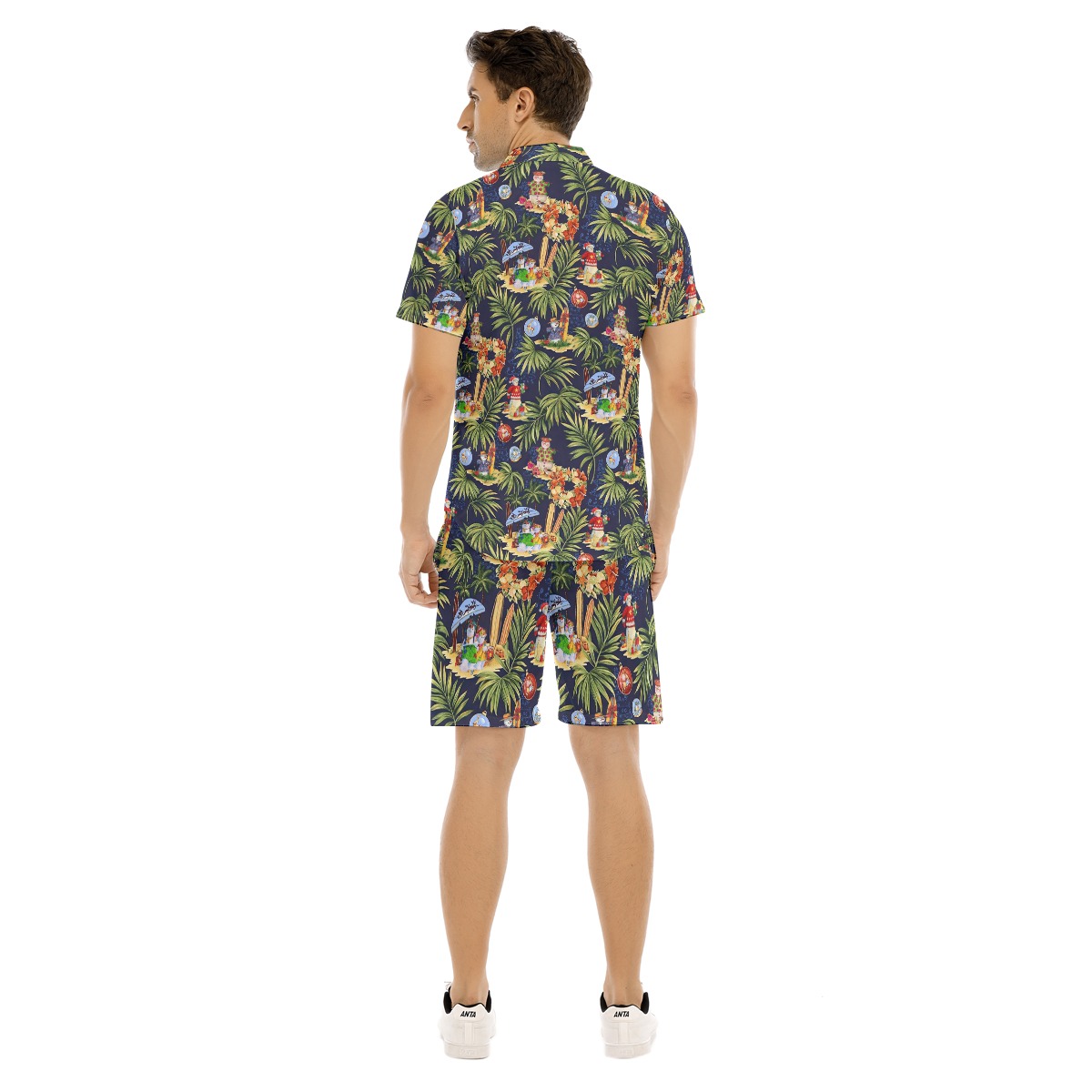 Set Christmas Snowman Tropical Hawaiian Shirt And Shorts For Men
