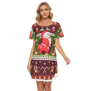 Funny Santa Christmas Hawaiian Dress With Lace