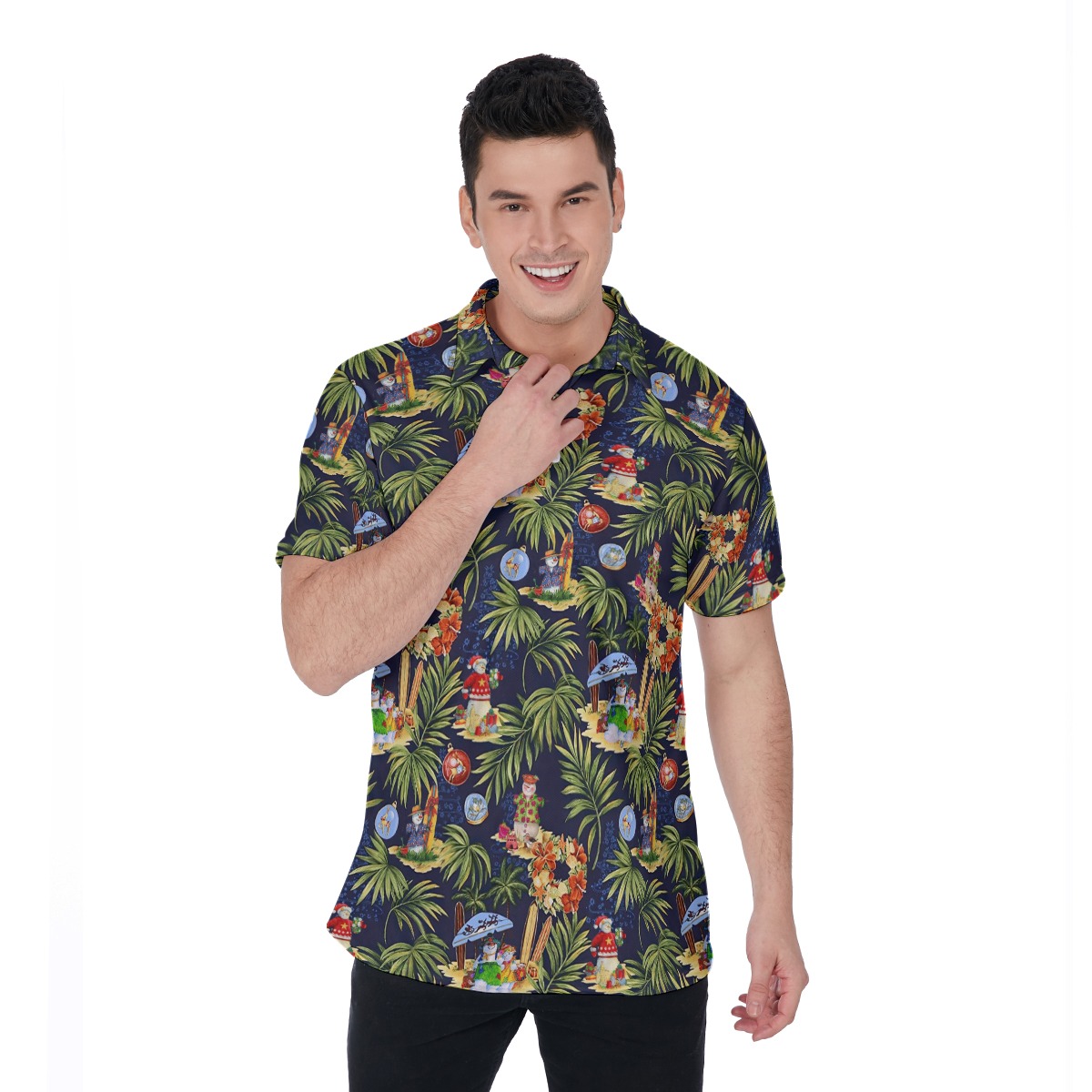 Cute Snowman Christmas Tropical Hawaiian Polo Shirt For Men - variant image 1