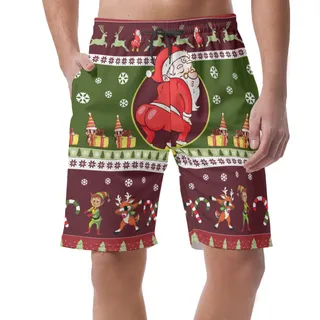 Funny Santa Twerking Hawaiian Christmas Shorts For Men
