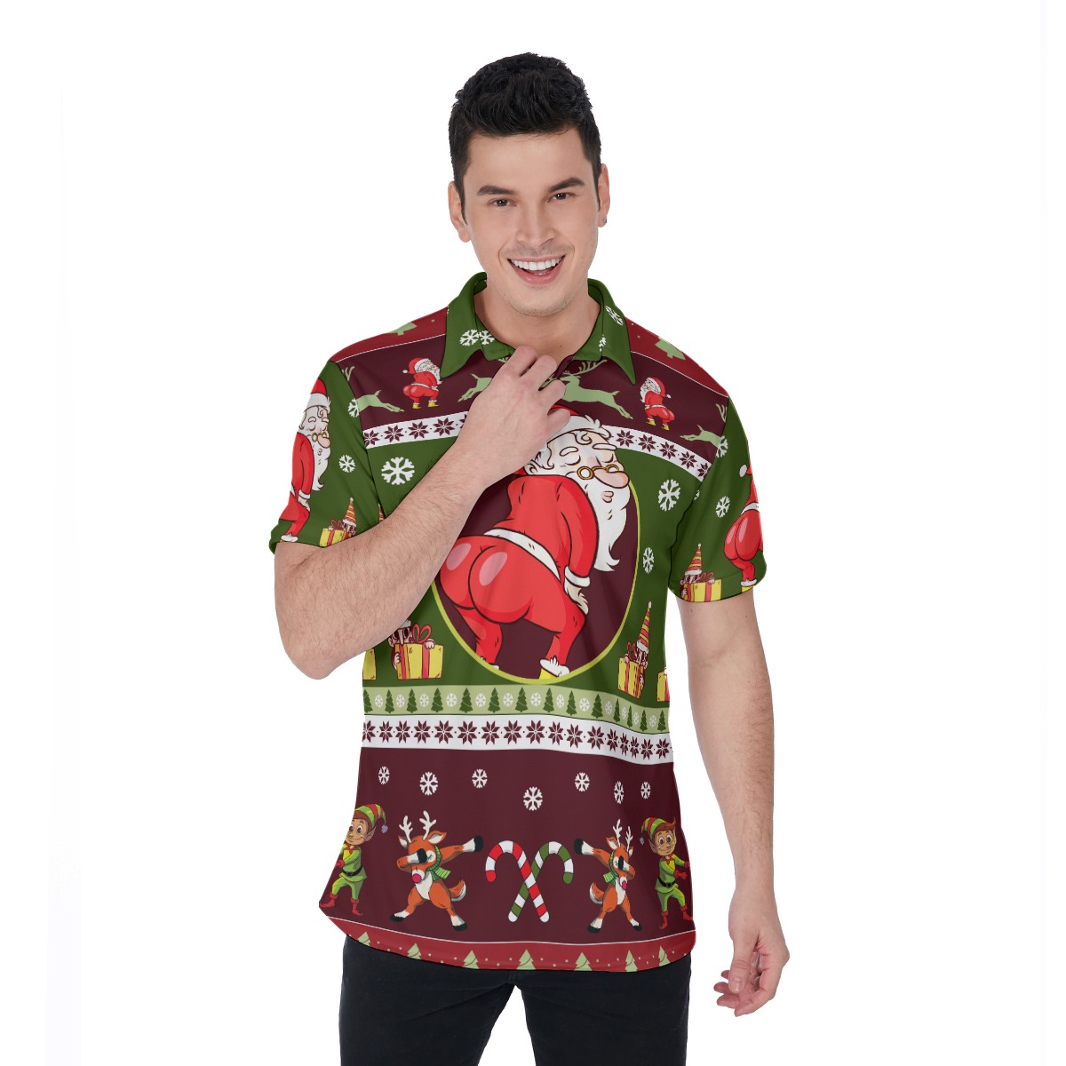 Twerking Santa Christmas Hawaiian Polo Shirt For Men - variant image 1