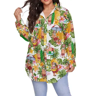 Santa Claus Tropical Christmas Hawaiian Plus Sized Shirt For Women