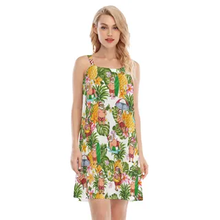 Cute Santa Claus Tropical Hawaiian Cami Dress For Women