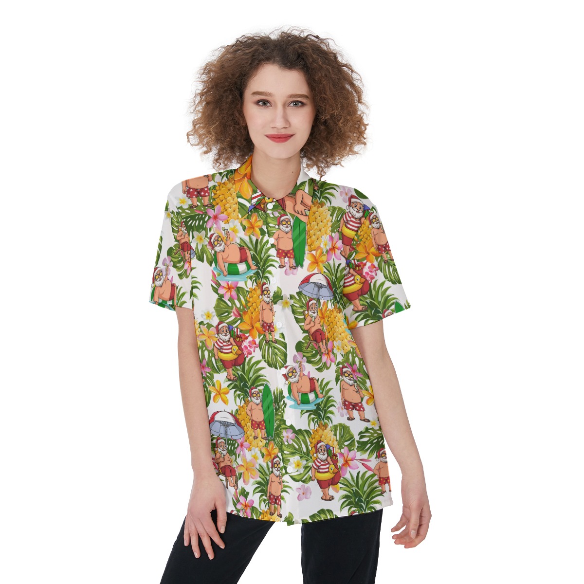 Christmas Santa Claus Tropical Hawaiian Shirt For Women - variant image 1