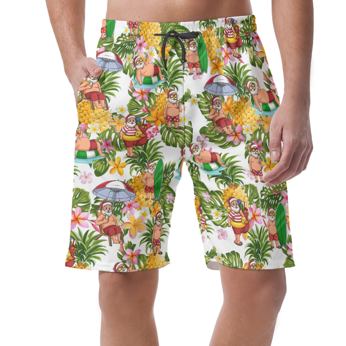 Surfing Santa Claus Tropical Aloha Beach Shorts For Men - variant image 1