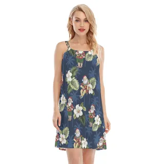 Christmas Santa Claus With Ukulele Floral Aloha Dress