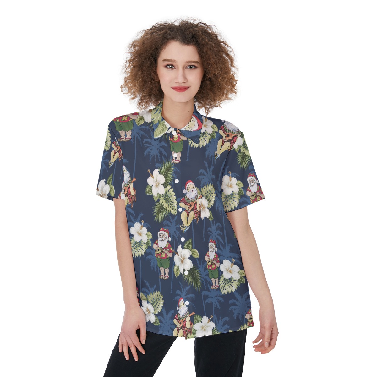 Santa Claus Playing Ukulele Christmas Hawaiian Shirt For Women - variant image 1