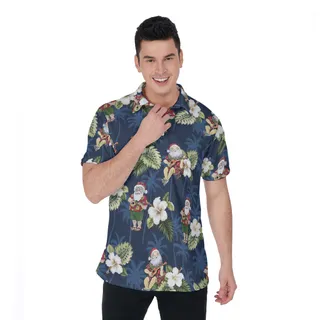 Cute Santa Playing Ukulele Hawaiian Polo Shirt For Men