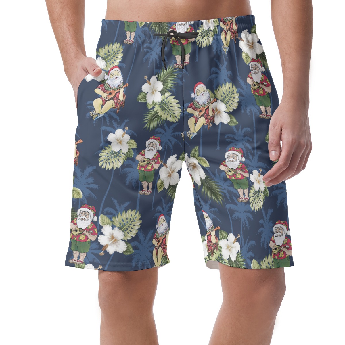 Christmas Santa Claus Floral Hawaiian Beach Shorts For Men - variant image 1