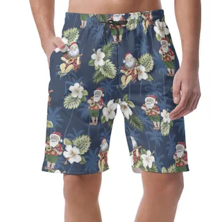 Christmas Santa Claus Floral Hawaiian Beach Shorts For Men
