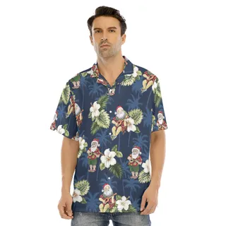 Christmas Santa Claus With Ukulele Hawaiian Shirt