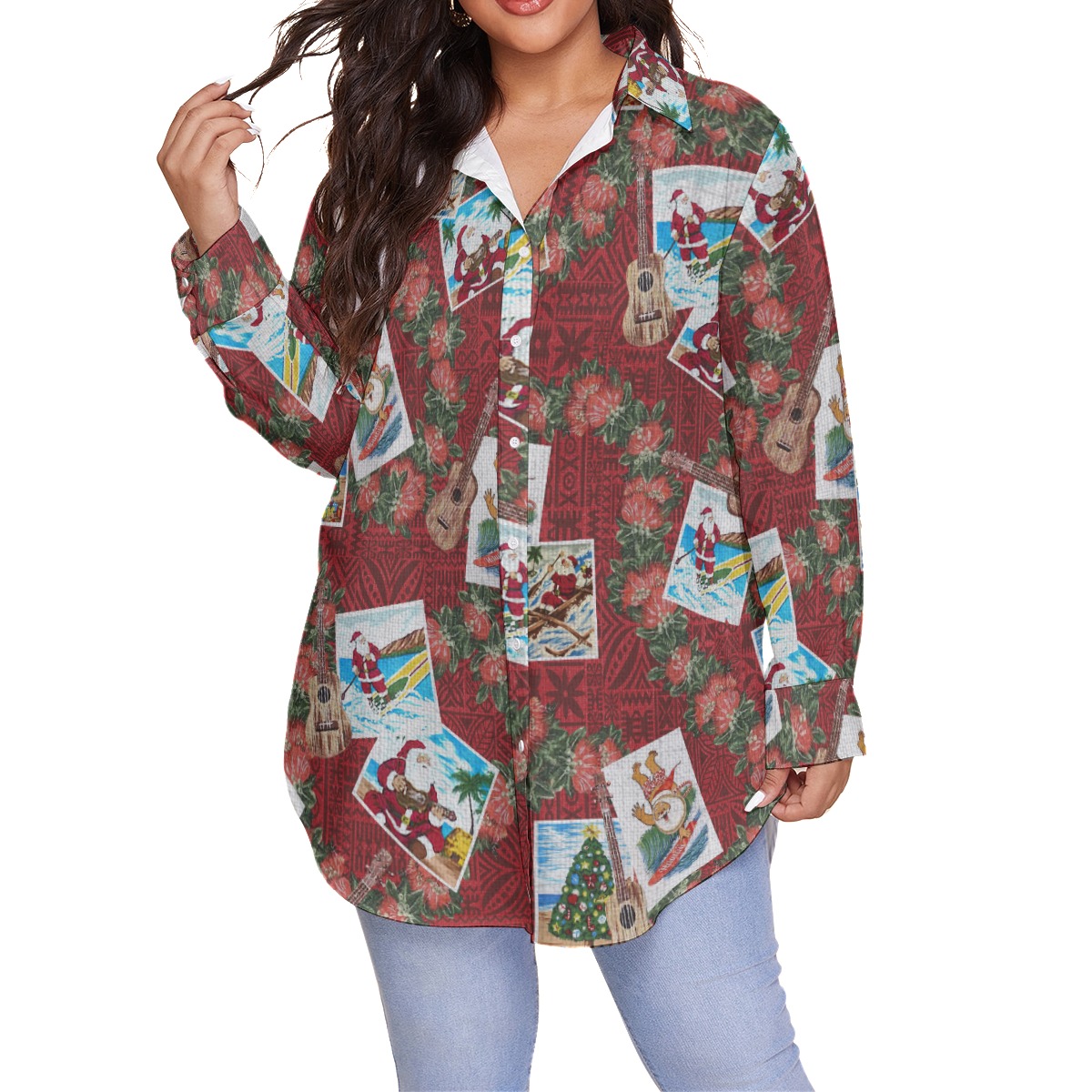 Christmas Santa Vintage Hawaiian Plus Size Shirt For Women - variant image 1