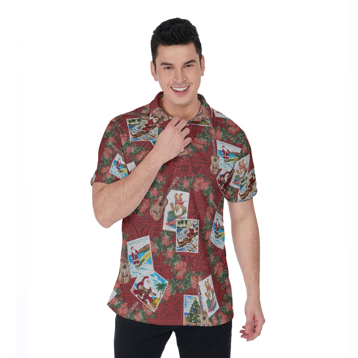 Funny Santa Christmas Hawaiian Polo Shirt For Men - variant image 1