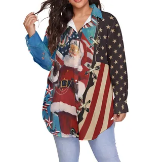 Santa Claus Patriotic Hawaiian Plus Size Shirt For Women