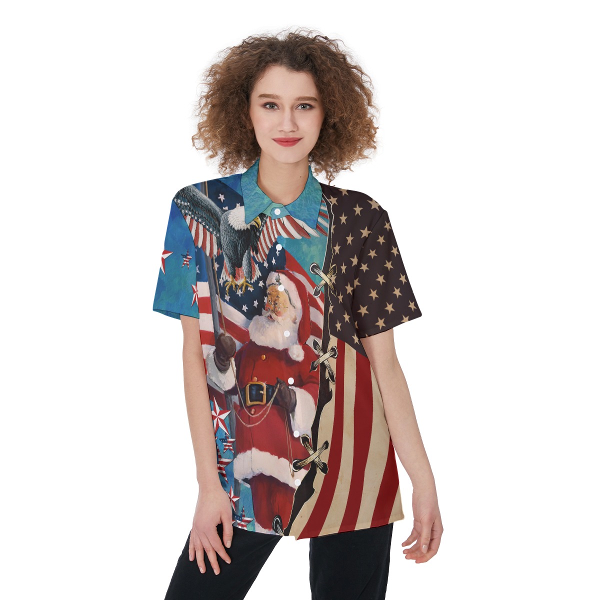 Patriotic Santa Claus Hawaiian Shirt For Women - variant image 1